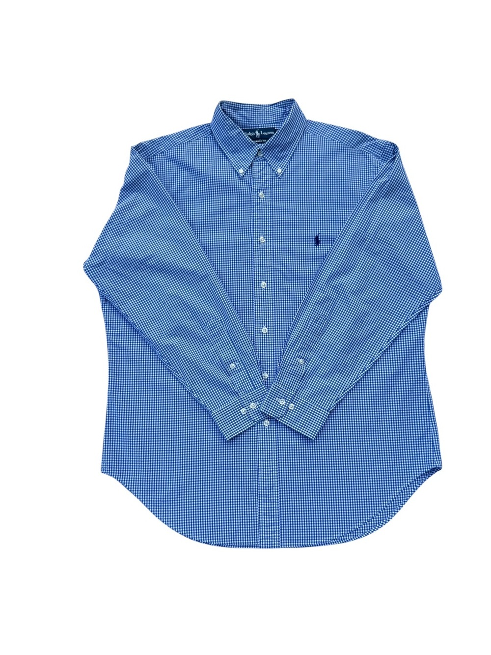 Ralph Lauren Long Sleeve Button Down Shirt 16.5 32/33 Classic Fit Blue Gingham